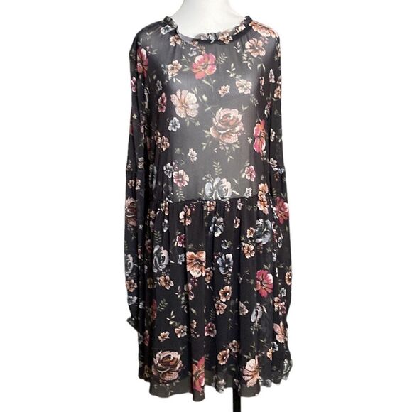 Eyeshadow Sheer Floral Mesh Long Sleeve Dress - Picture 1 of 10